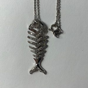 Sterling Silver Rhinestone Fishbone Necklace
